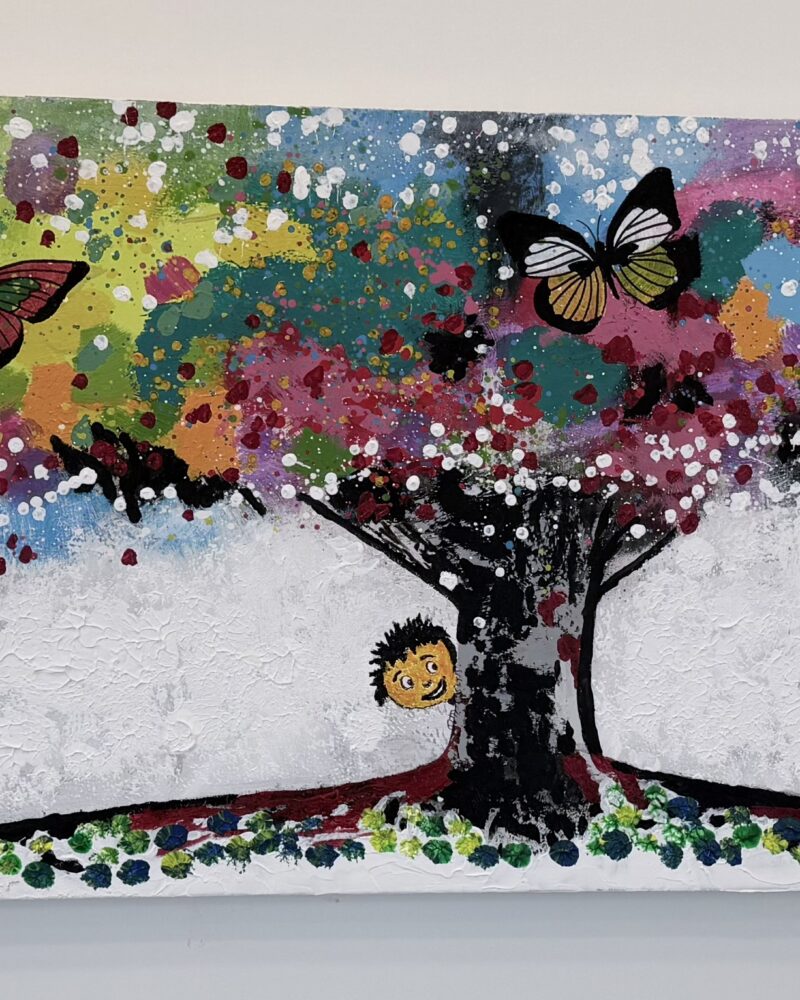EL ÁRBOL DE LA ALEGRÍA, Acrílico sobre lienzo, 120 × 70 cm