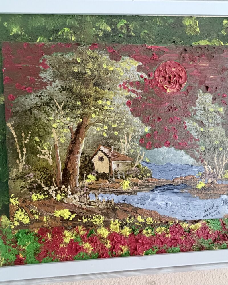 LA CASA JUNTO AL RIO ROJO (óleo), Óleo sobre lienzo, 33 × 33 cm