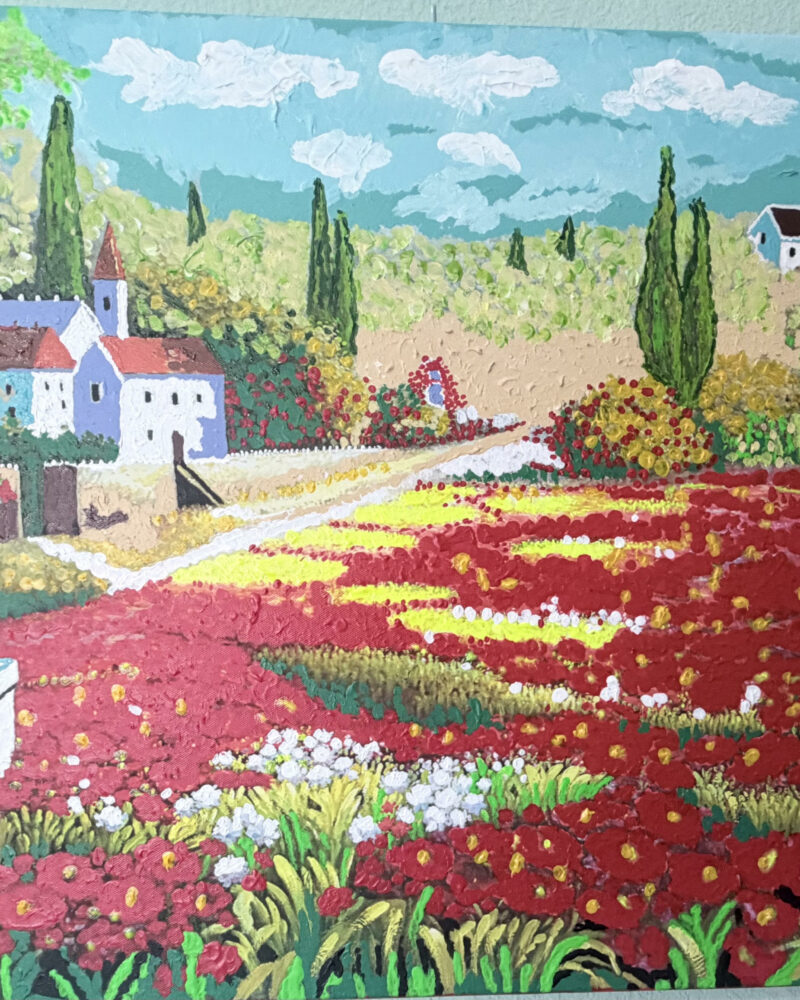EL JARDIN DE LOS DIAS FELICES, Acrílico sobre lienzo, 70 × 50 cm