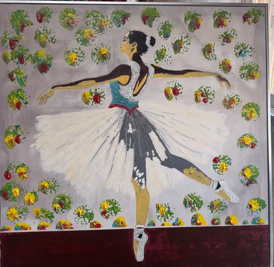 MUJER BAILANDO, Acrílico sobre lienzo, 80 × 80 cm