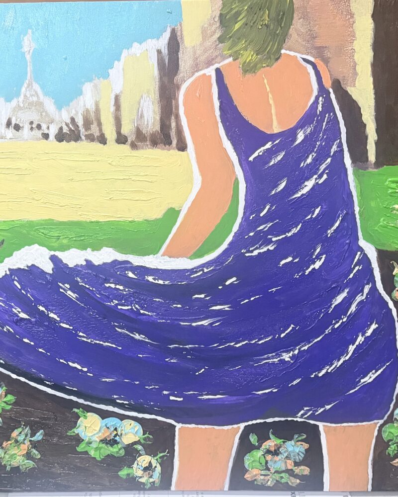 EL VUELO DE SU VESTIDO, Acrílico sobre lienzo, 50 × 50 cm